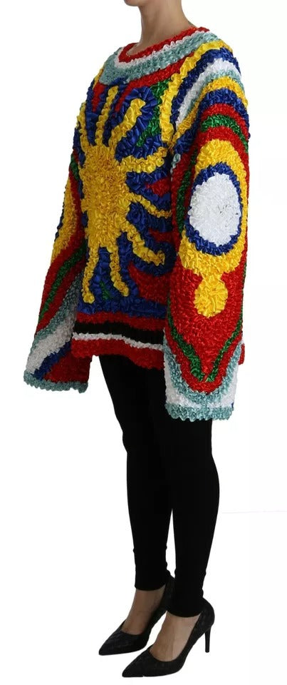 Pull à manches courtes Dolce & Gabbana en multicolore avec détails froncés et volant sur le col.