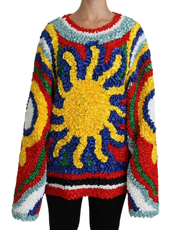 Pull à manches courtes Dolce & Gabbana multicolore avec volant, style blouse et top en tissu léger.