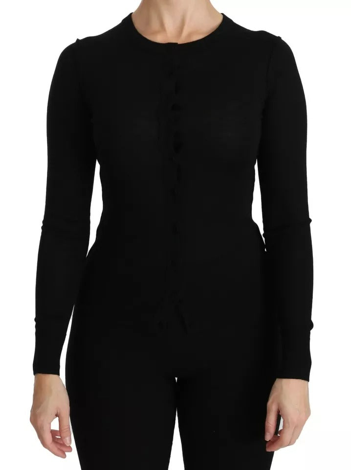 Haut noir en laine vierge Dolce & Gabbana à manches longues, style blouse élégante et confortable pour femme.