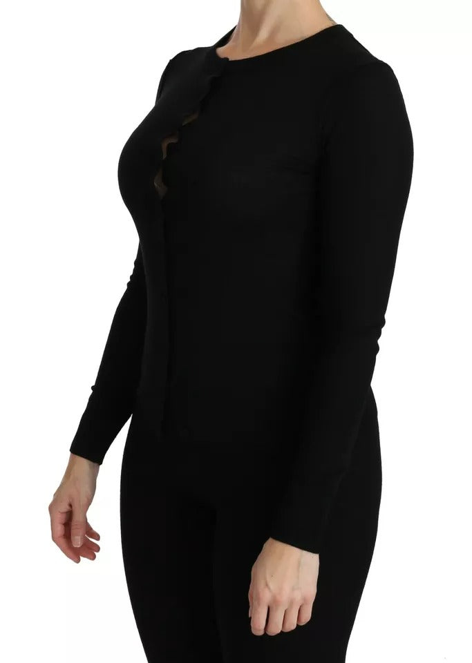 Haut à manches longues en laine vierge noire de Dolce & Gabbana, blouse élégante avec coupe classique et détails raffinés.
