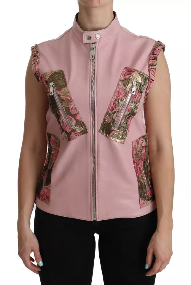 Veste sans manches en cuir rose Dolce & Gabbana, veste ou blouse élégante avec détails sophistiqués.