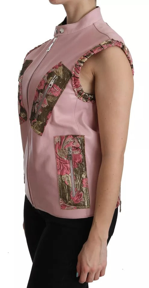 Veste sans manches en cuir rose de Dolce & Gabbana, veste chic et élégante pour femmes.