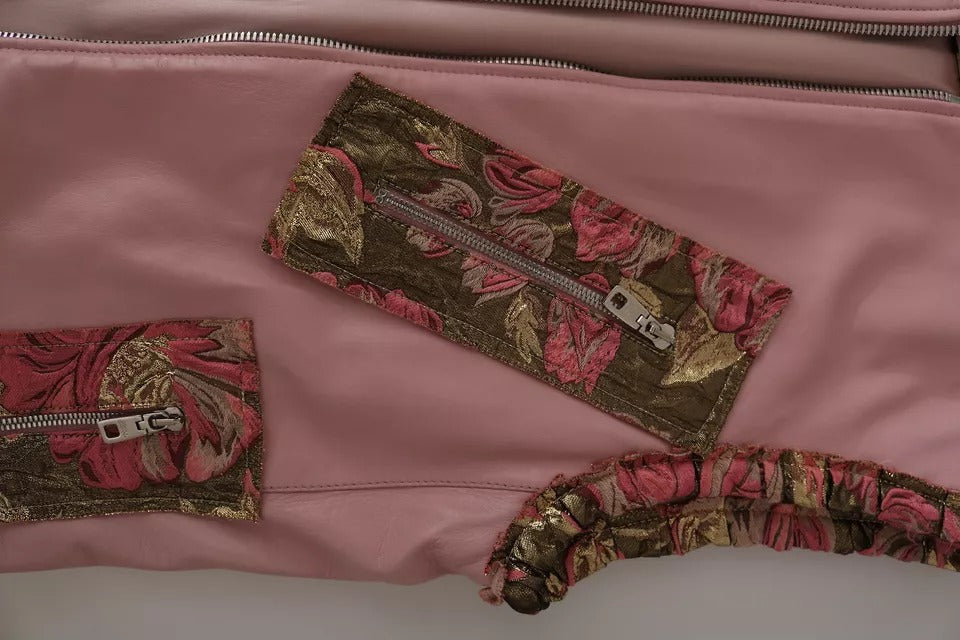 Veste sans manches en cuir rose Dolce & Gabbana, veste blazer élégante pour femme, détail en cuir et finition soignée.
