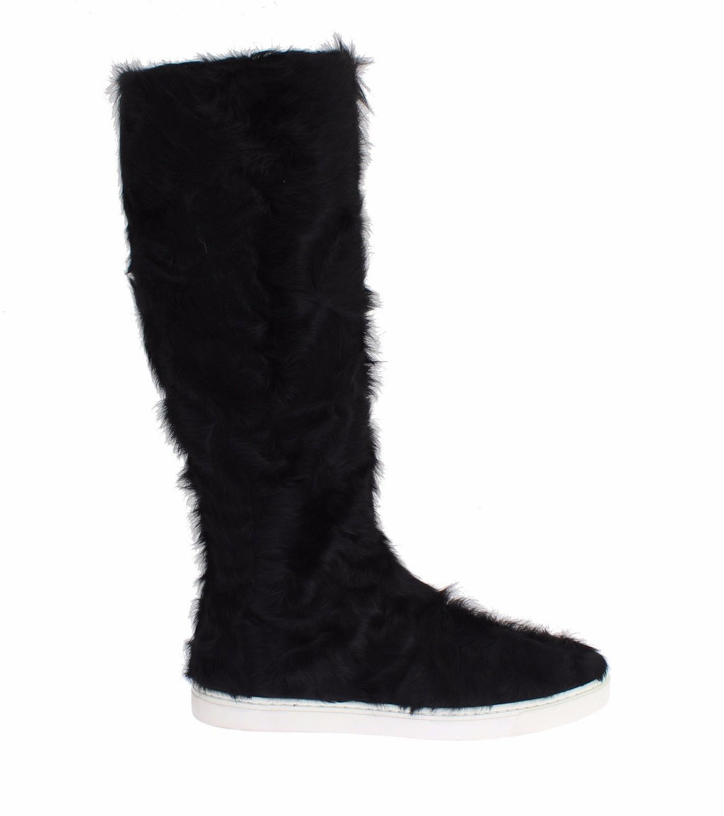Bottes en cuir et fourrure d'agneau noires Dolce & Gabbana Xiangao, style élégant et sophistiqué.