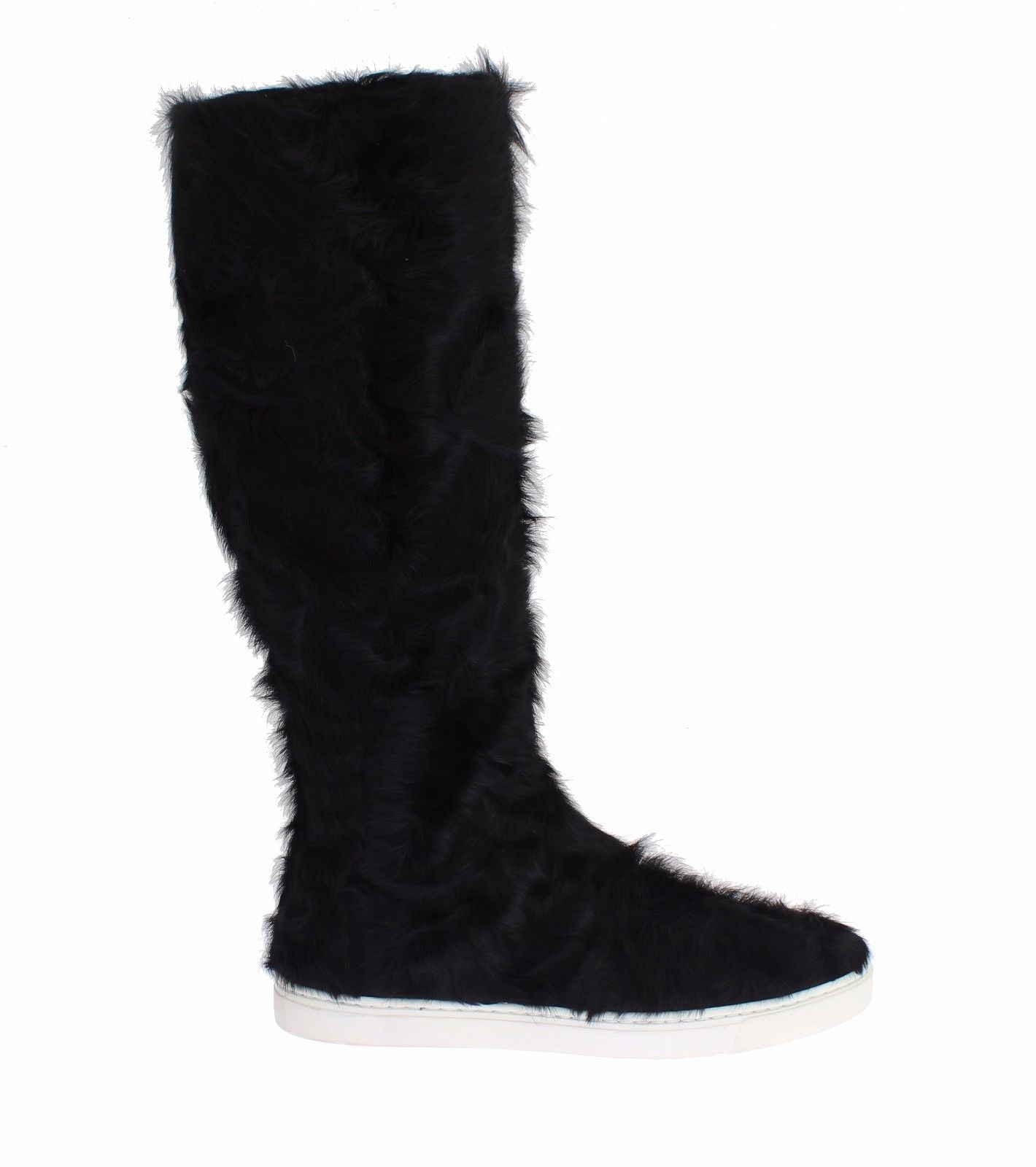 Bottes en cuir et fourrure d'agneau noires Dolce & Gabbana Xiangao, style élégant et sophistiqué.