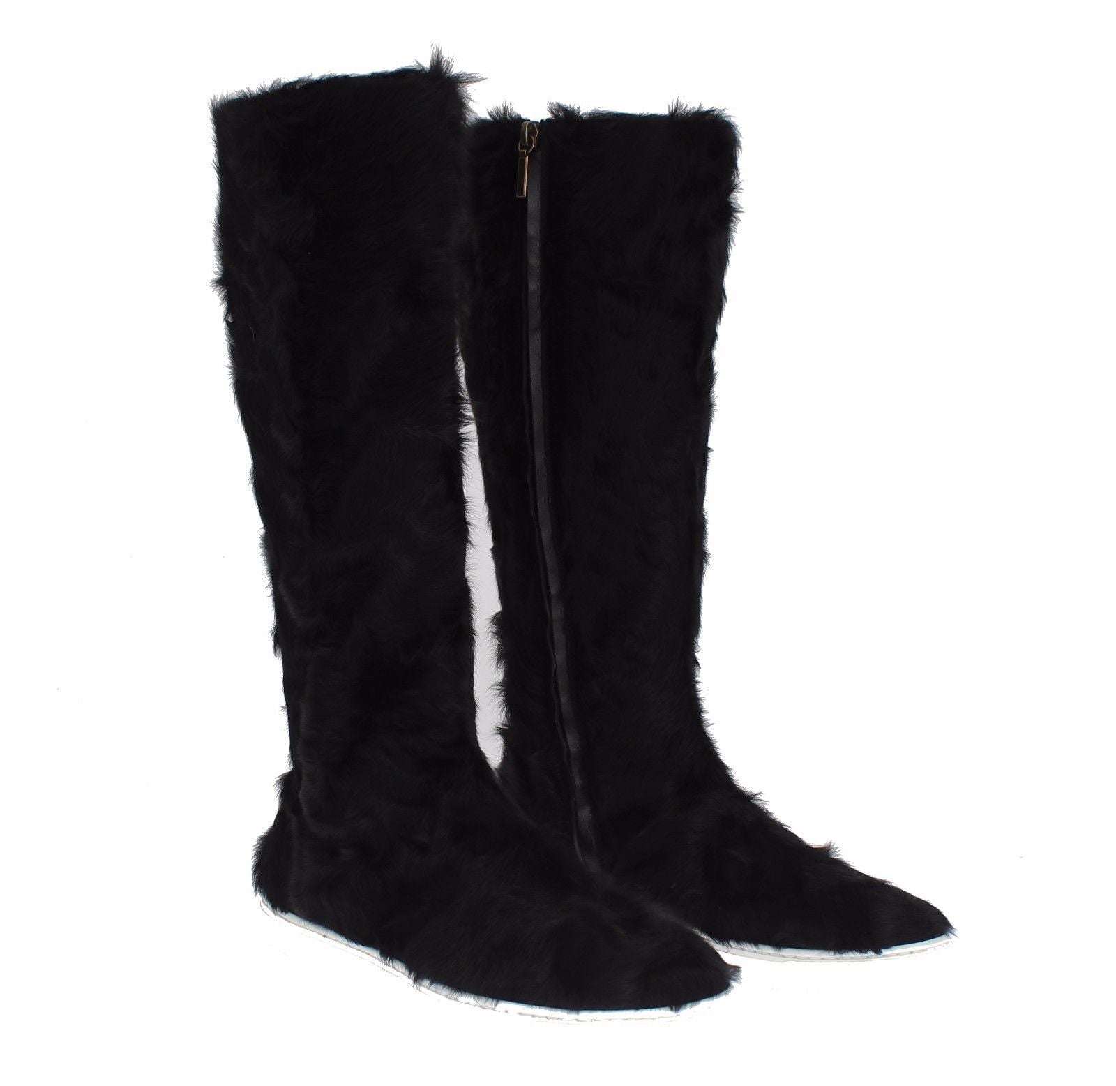 Bottes en cuir et fourrure d'agneau noire Dolce & Gabbana Xiangao, style élégant et sophistiqué.