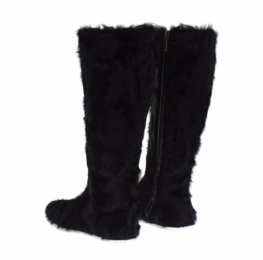 Bottes en cuir et fourrure d'agneau noire Dolce & Gabbana Xiangao, style élégant et sophistiqué.