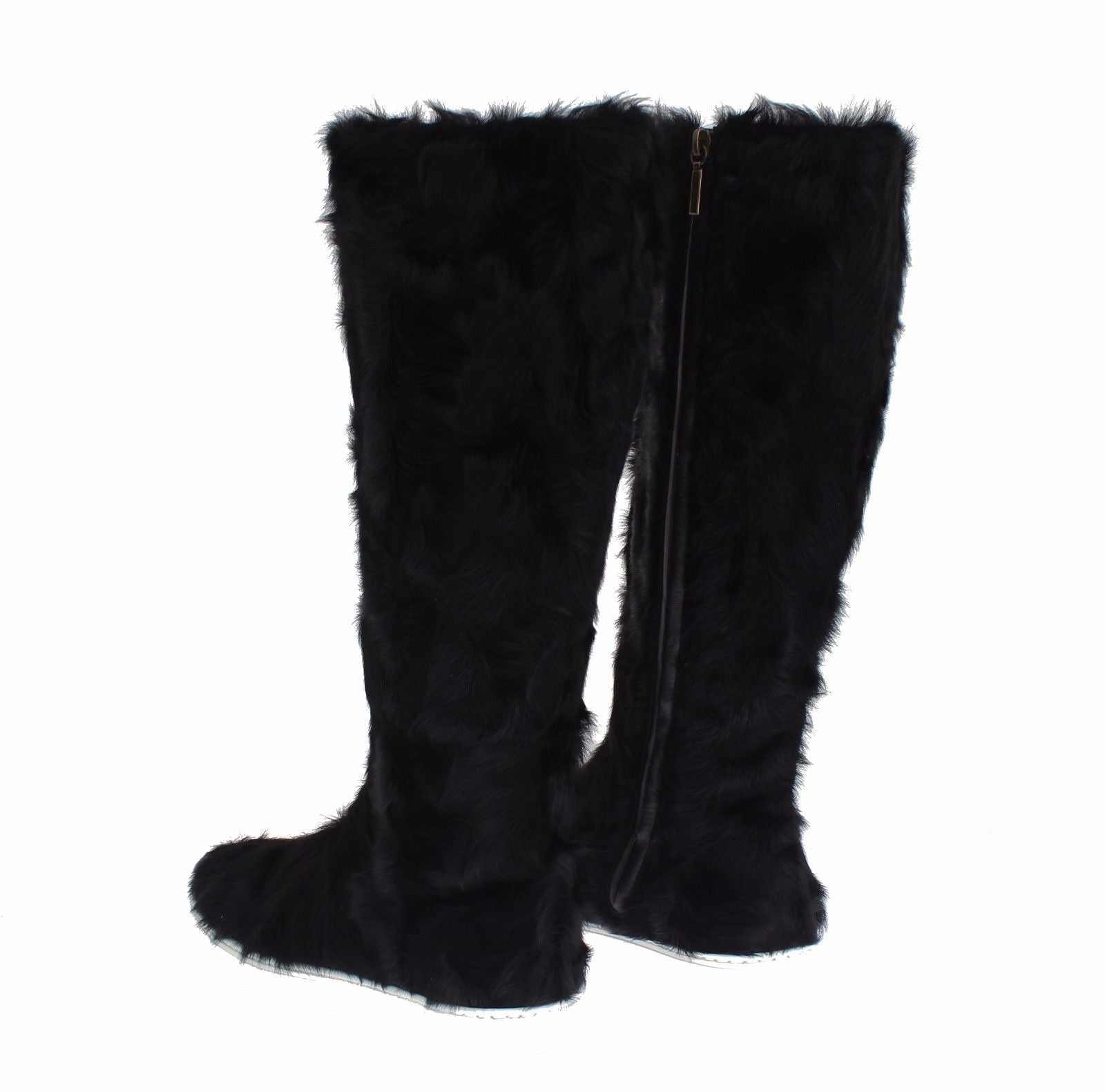 Bottes en cuir et fourrure d'agneau noire Dolce & Gabbana Xiangao, style élégant et sophistiqué.