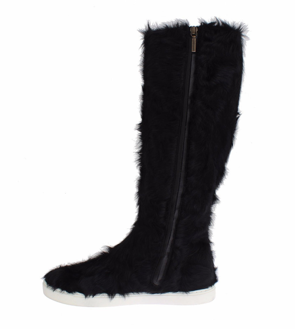 Bottes en cuir et fourrure d'agneau noire Dolce & Gabbana Xiangao, style élégant et sophistiqué.