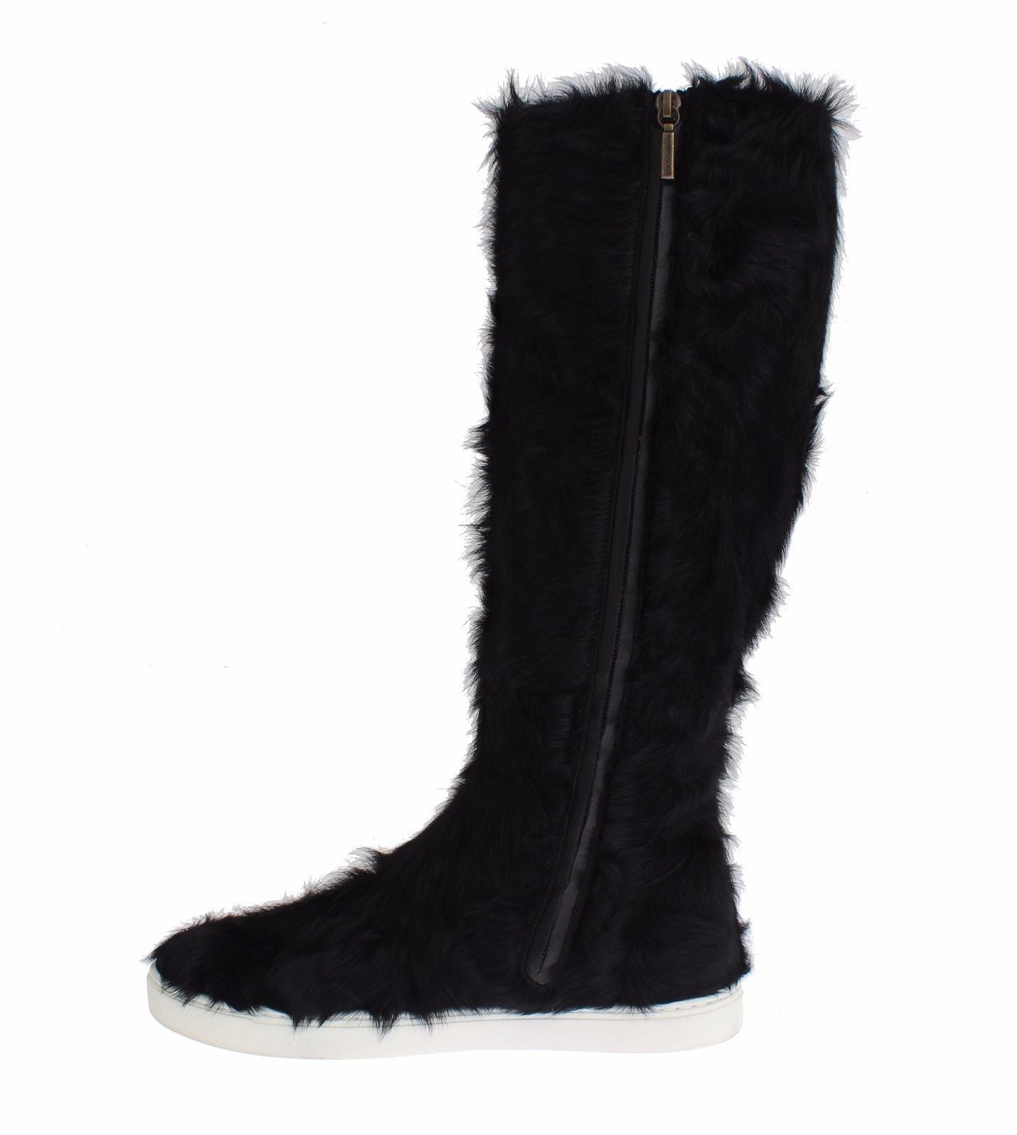 Bottes en cuir et fourrure d'agneau noire Dolce & Gabbana Xiangao, style élégant et sophistiqué.
