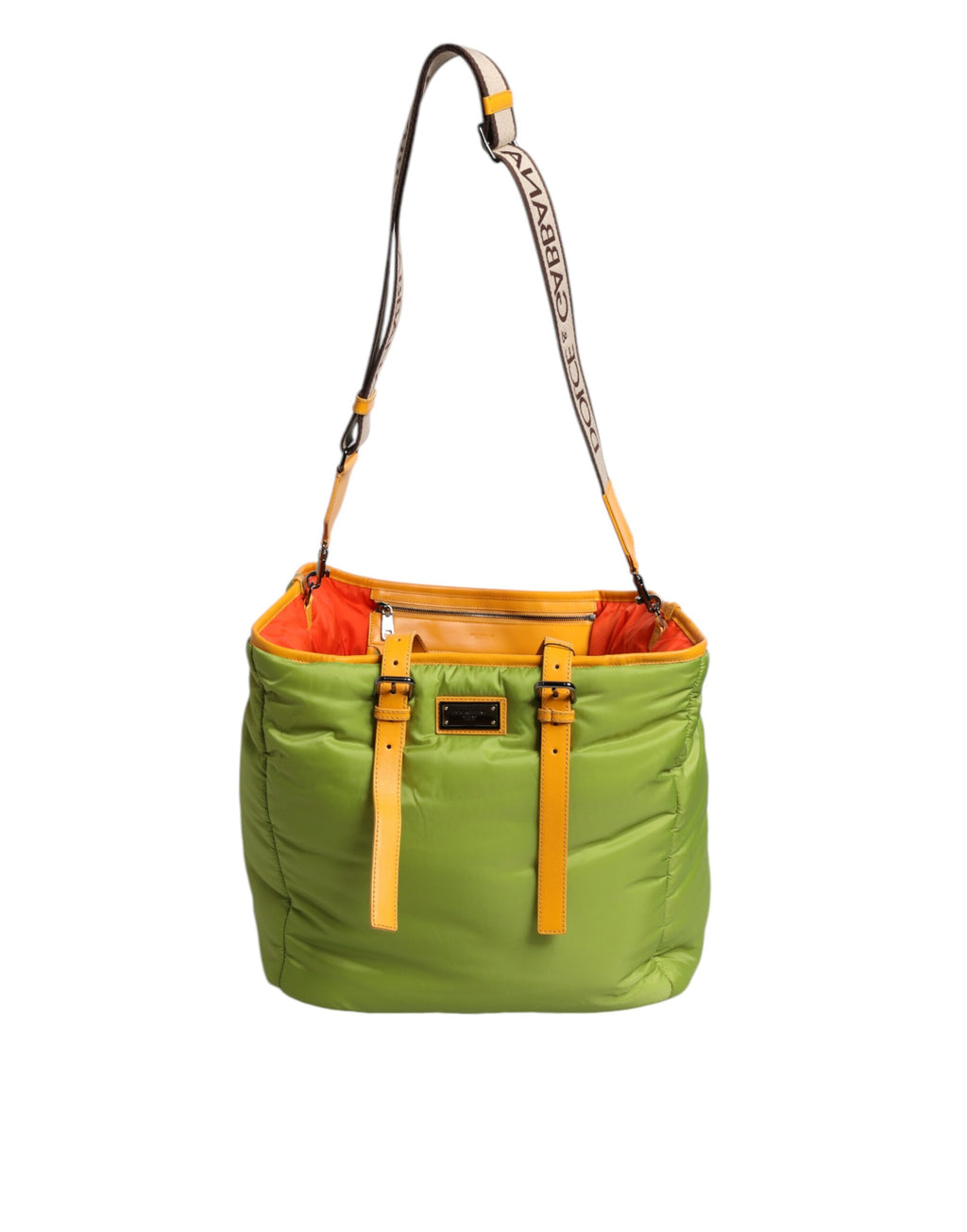 Sac à main Dolce & Gabbana en nylon vert avec logo rembourré, bandoulière et plaque logo, pour un style élégant et pratique.