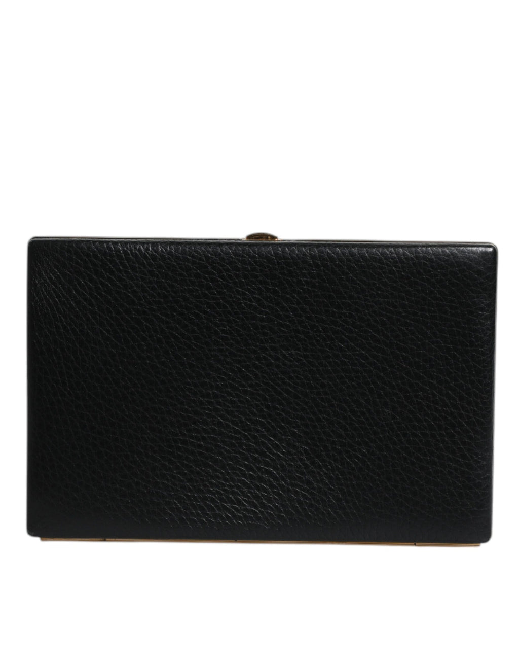 Sac pochette Dolce & Gabbana en cuir noir avec cadre doré, parfait pour soirée ou événement élégant.