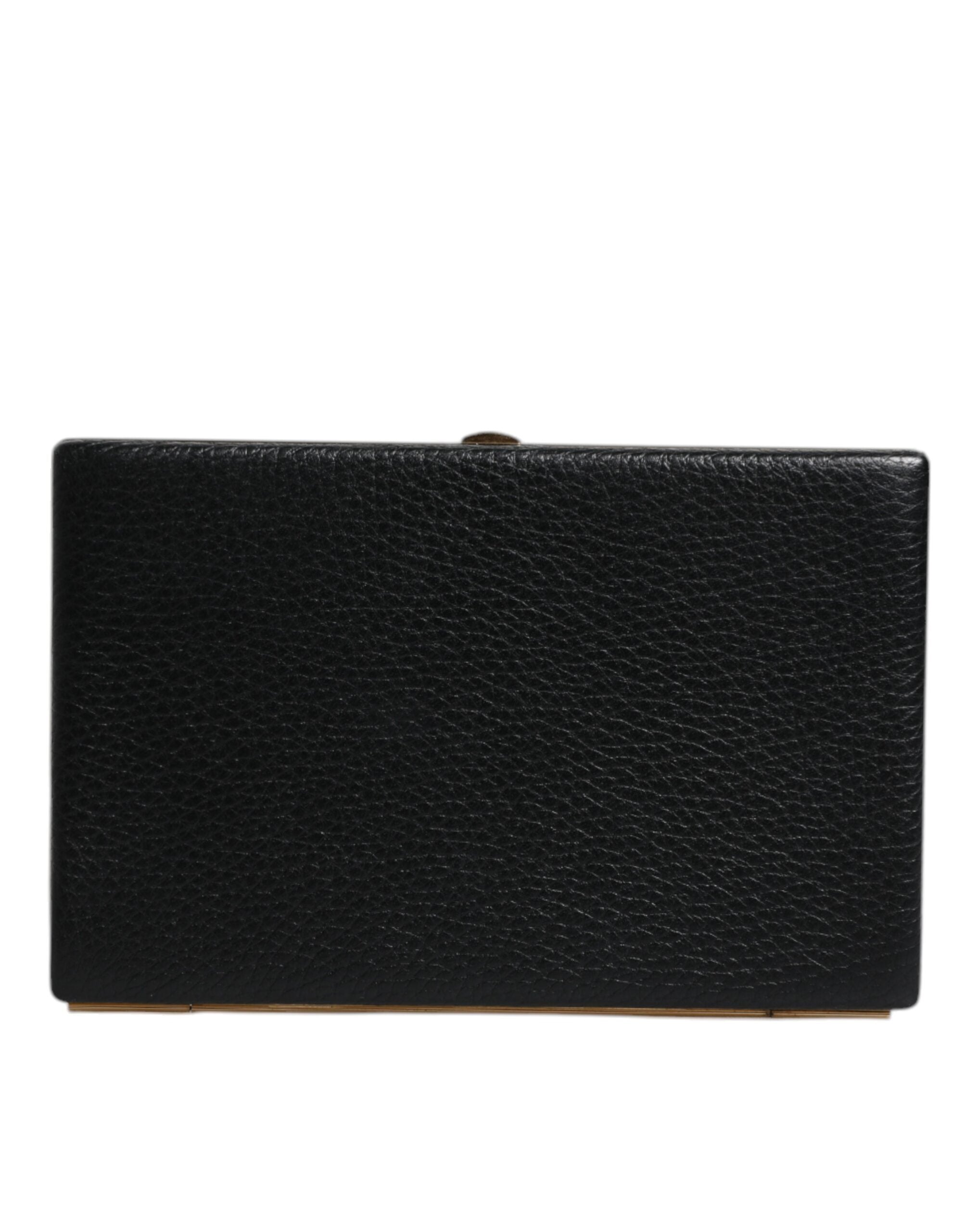 Sac clutch noir en cuir Dolce & Gabbana avec cadre doré, idéal pour soirée et événements élégants.