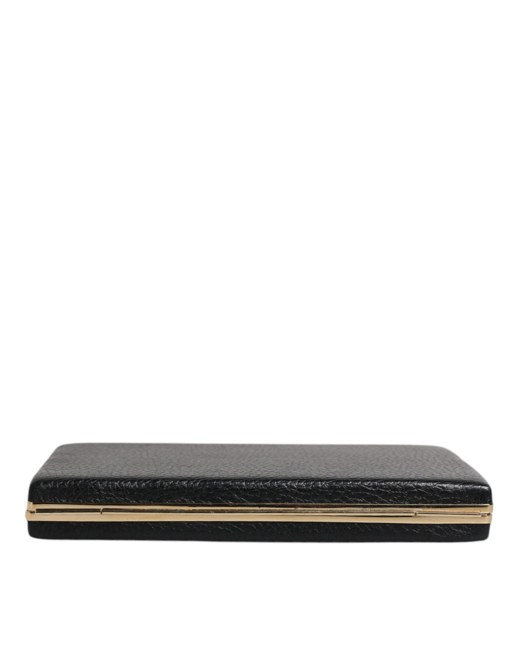 Sac clutch en cuir noir Dolce & Gabbana avec cadre doré, idéal pour soirée et événements élégants.
