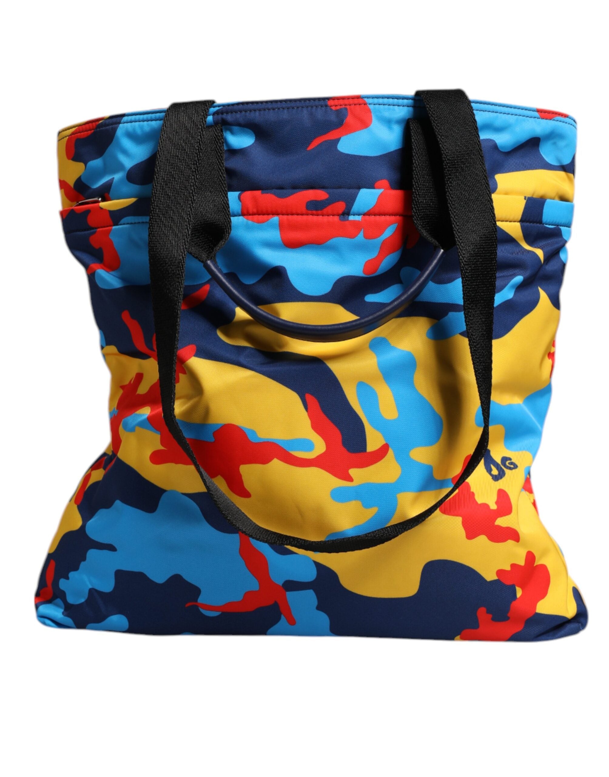 Sac fourre-tout en nylon camouflage multicolore de Dolce & Gabbana, sac de shopping tendance avec motif coloré.