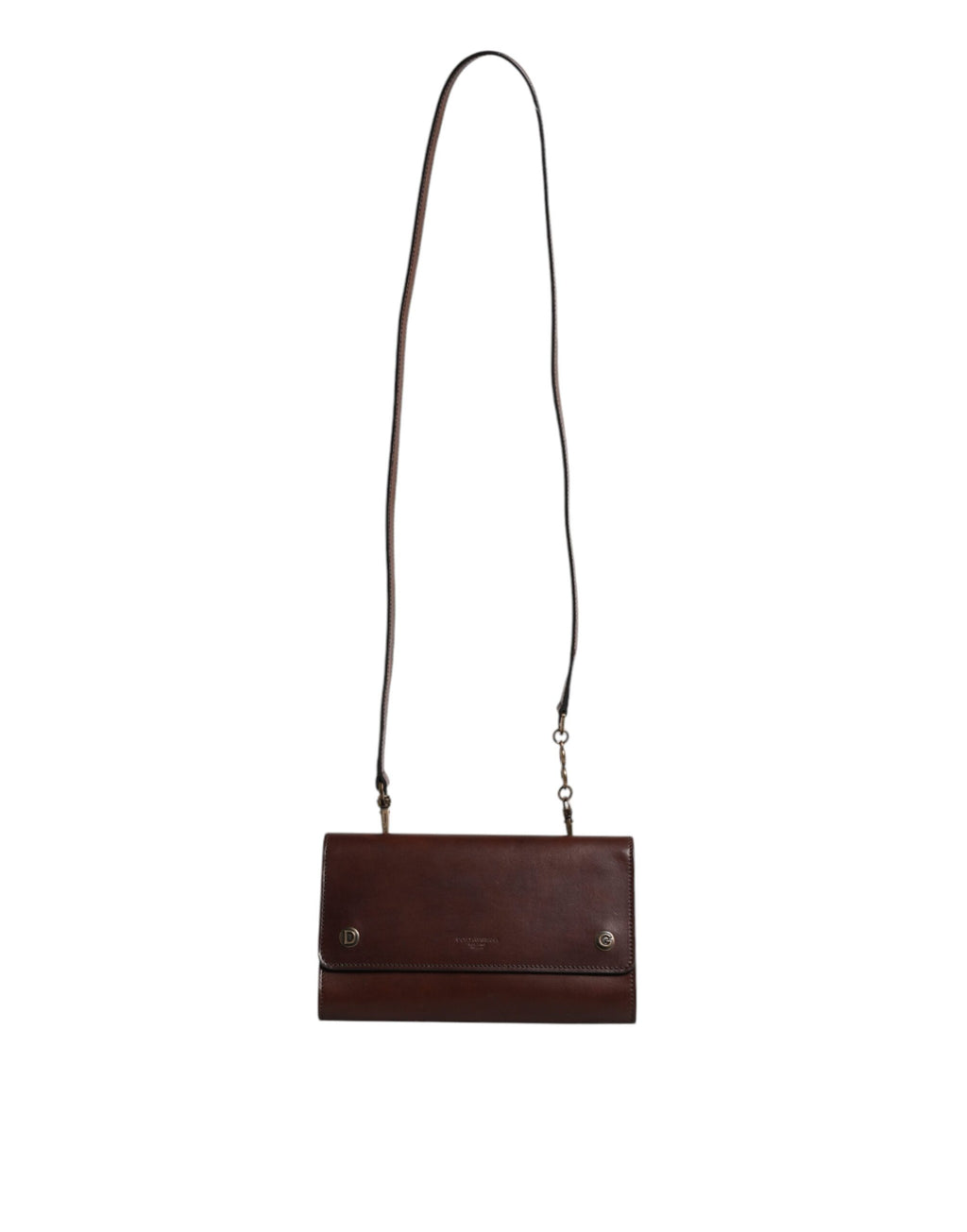 Sac à bandoulière en cuir marron Dolce & Gabbana avec logo embossé, élégant et pratique pour un style sophistiqué.