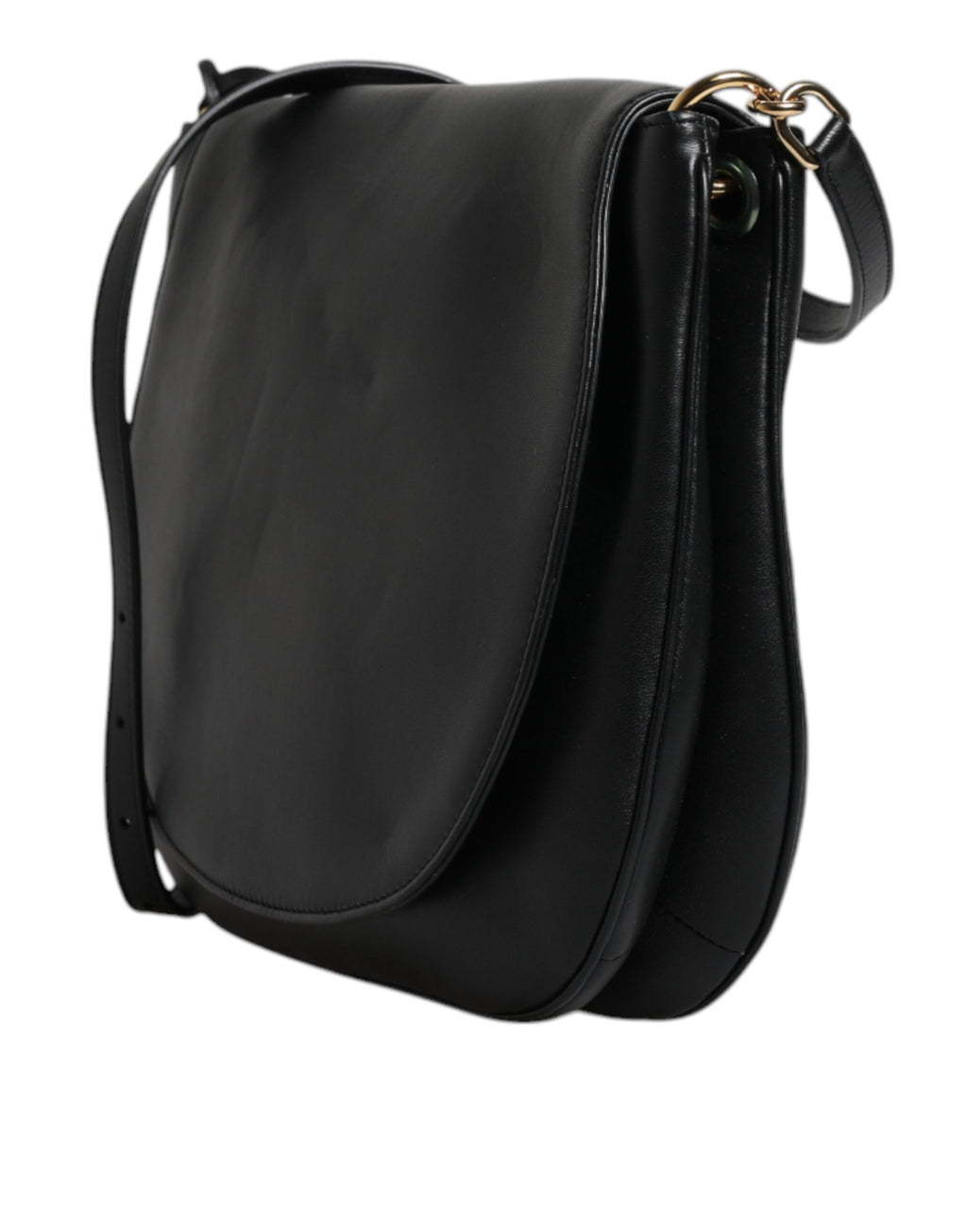 Sac à épaule en cuir noir Dolce & Gabbana avec rabat et boucle, élégant et sophistiqué pour un style chic et moderne.
