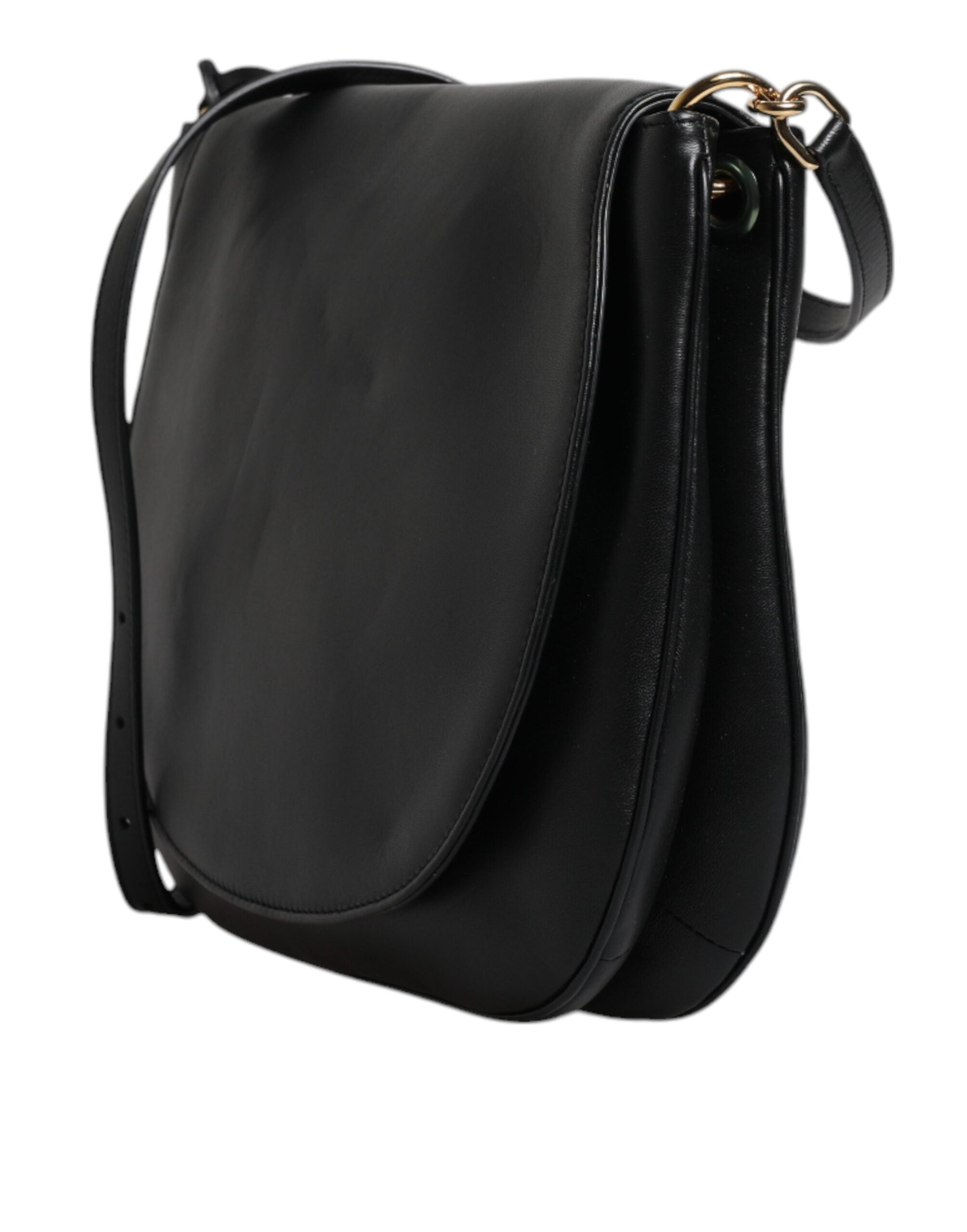 Sac à épaule en cuir noir Dolce & Gabbana avec rabat et boucle, élégant et sophistiqué pour un style chic et moderne.