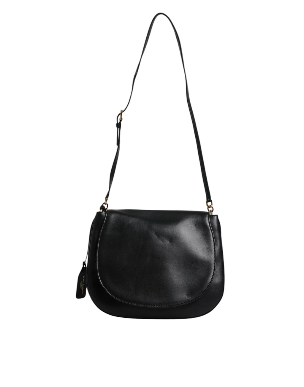 Sac à bandoulière en cuir noir Dolce & Gabbana avec rabat et boucle, élégant et sophistiqué, vue de face.