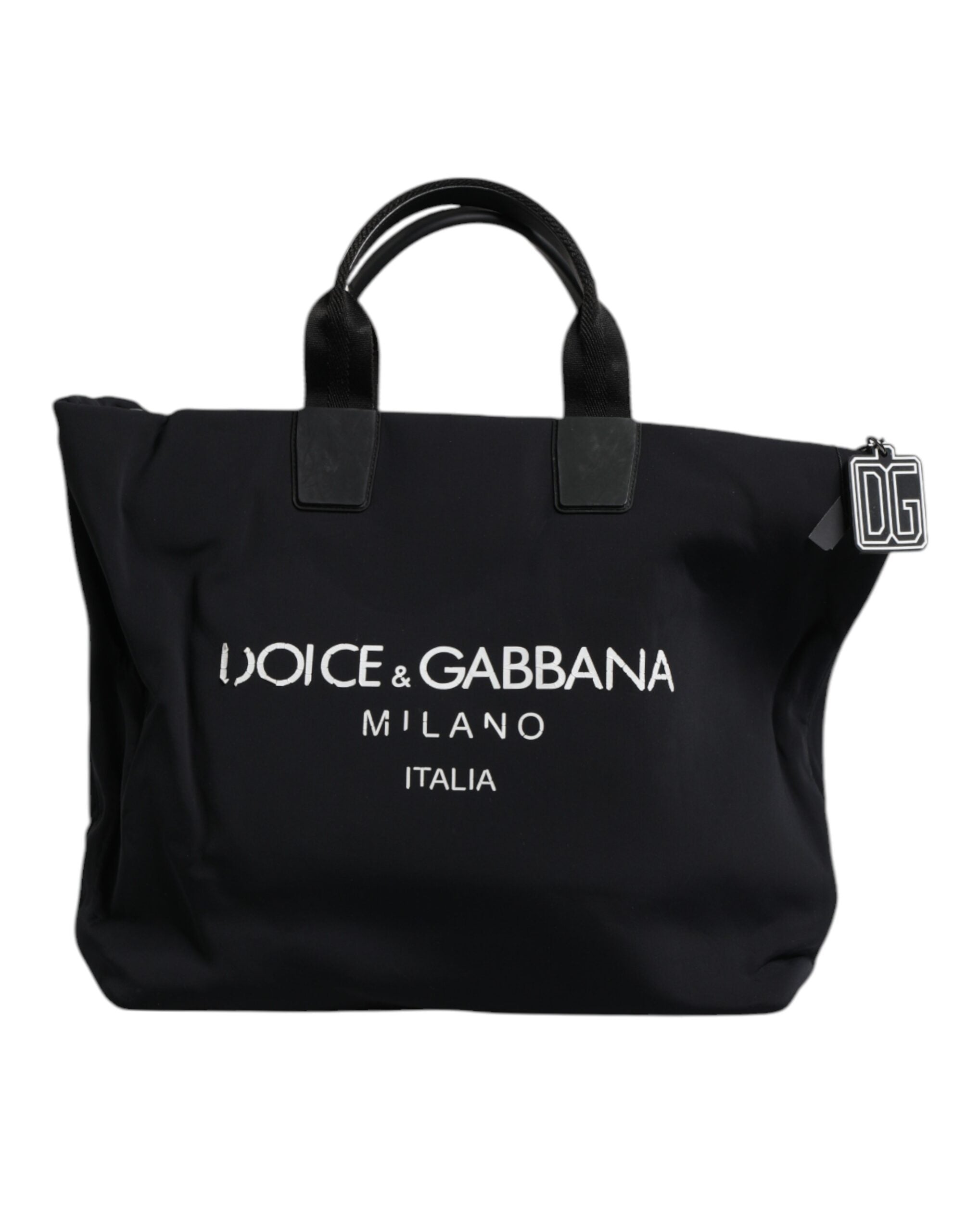 Sac shopping pour femme Dolce & Gabbana en toile noire avec logo DG, sac à main pratique et élégant.
