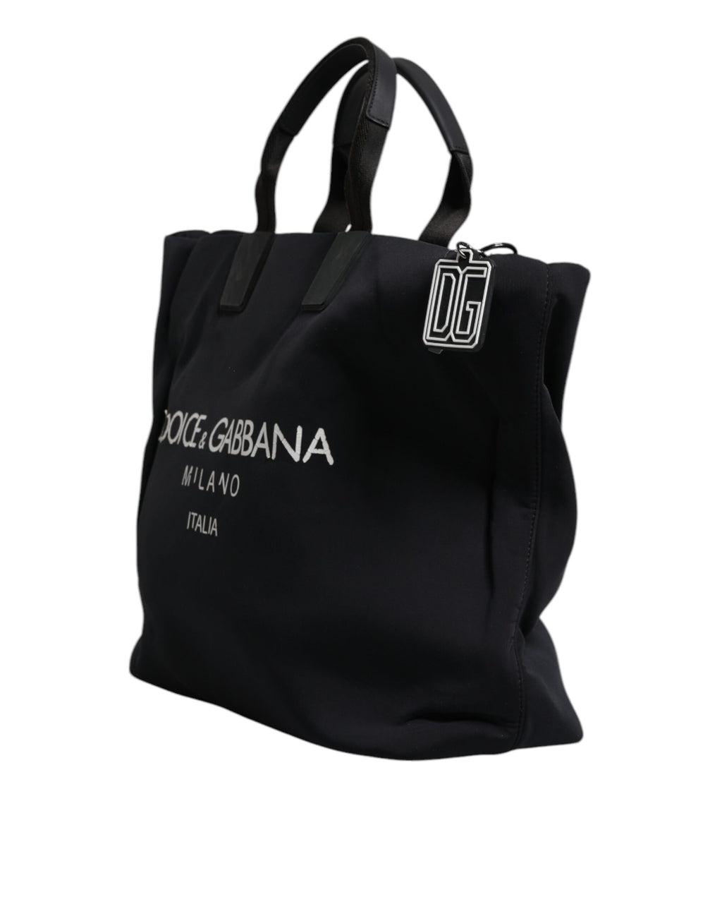 Sac à main Dolce & Gabbana en toile noire avec logo DG, pour femme, sac de shopping pratique et élégant.