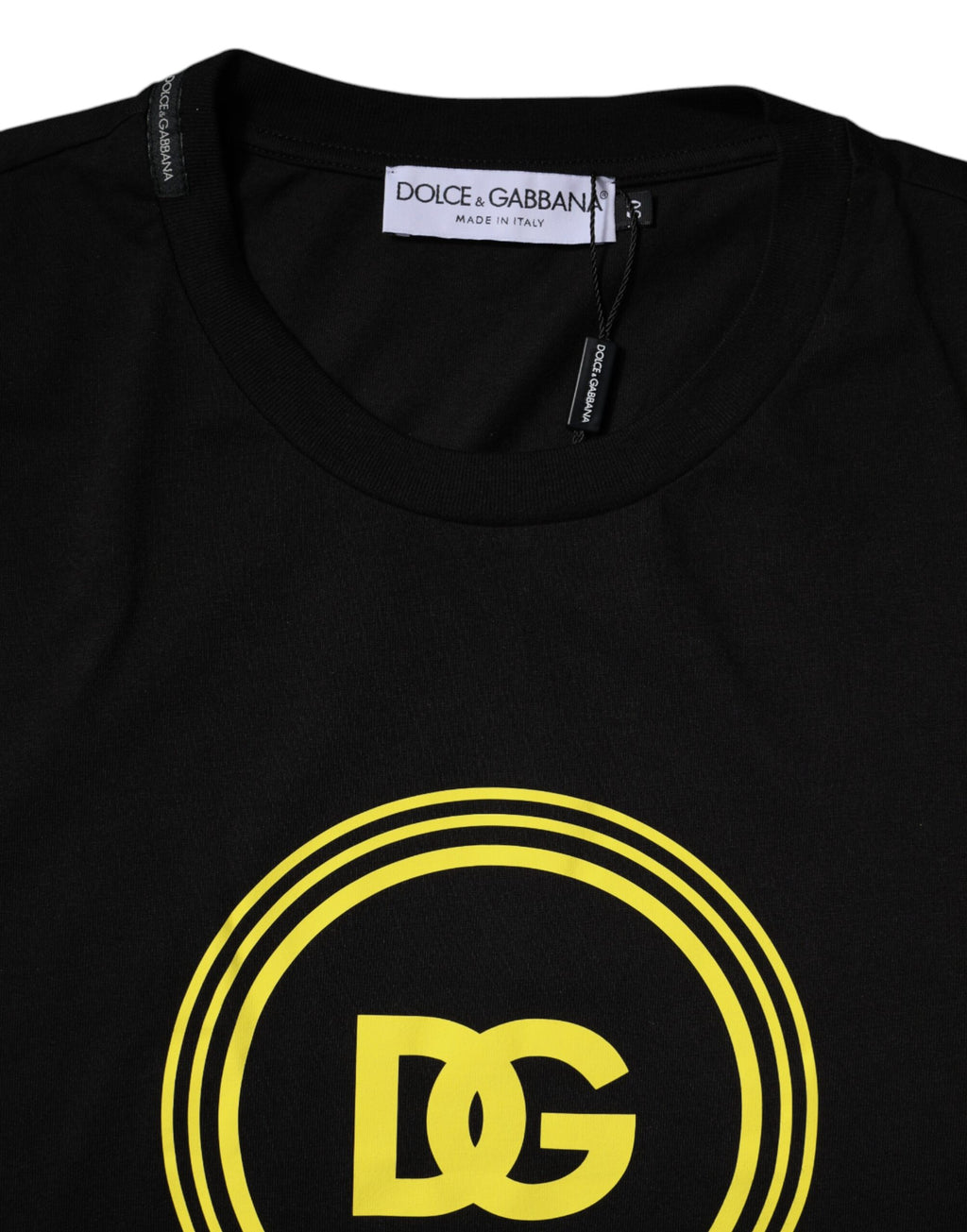 T-shirt en coton noir Dolce & Gabbana avec logo imprimé, col rond et style décontracté.