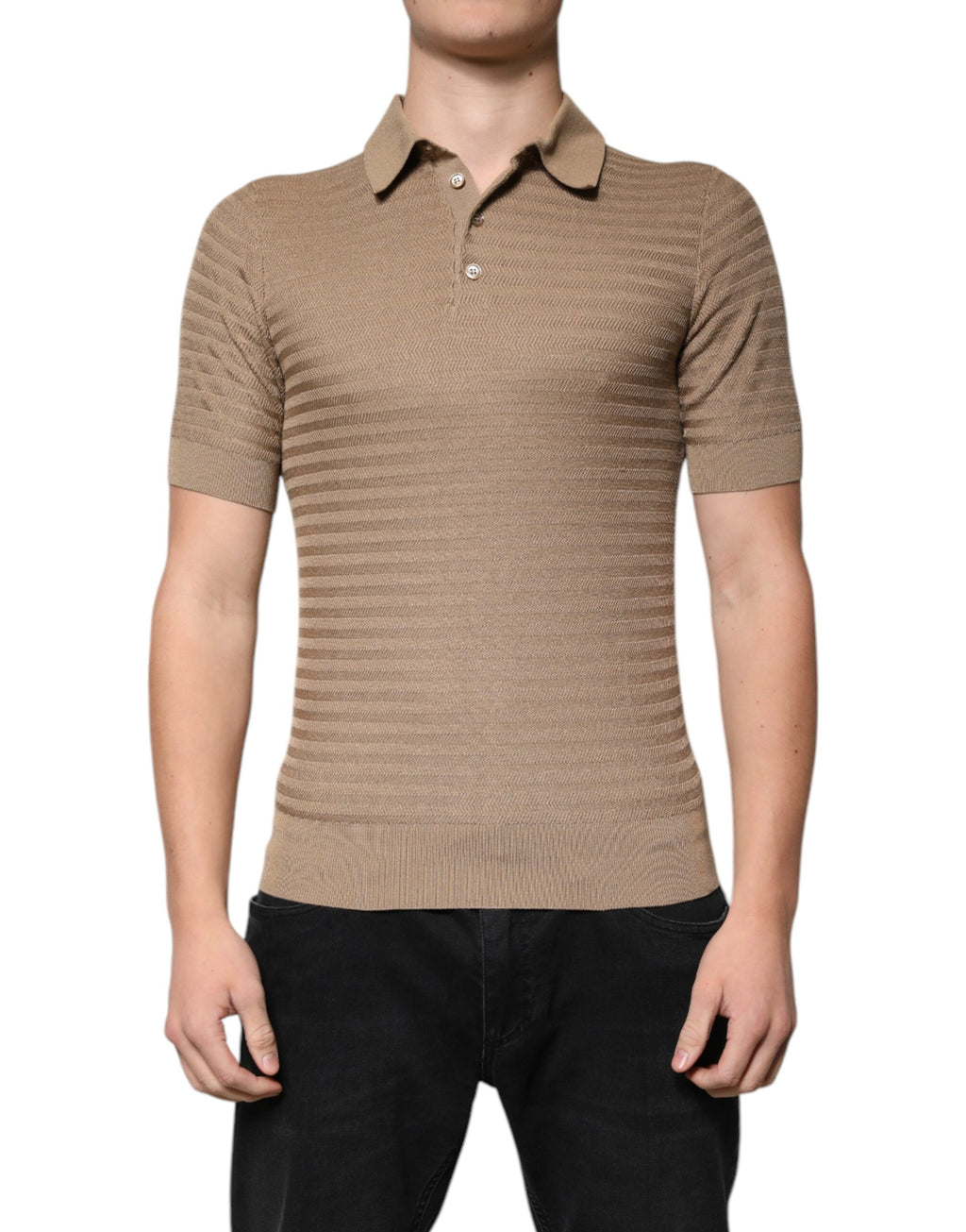 T-shirt polo Dolce & Gabbana marron à col, manches courtes, tissu léger, style élégant et décontracté.