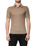 T-shirt polo Dolce & Gabbana marron à col, manches courtes, tissu léger, style élégant et décontracté.