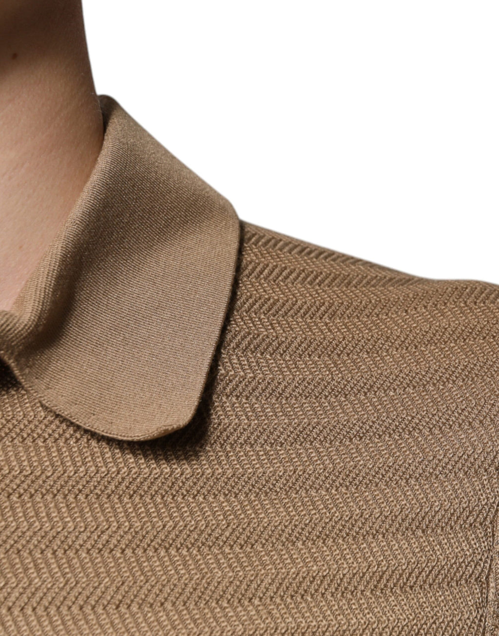 Polo à manches courtes Dolce & Gabbana marron avec col, tissu en coton, vue de face.