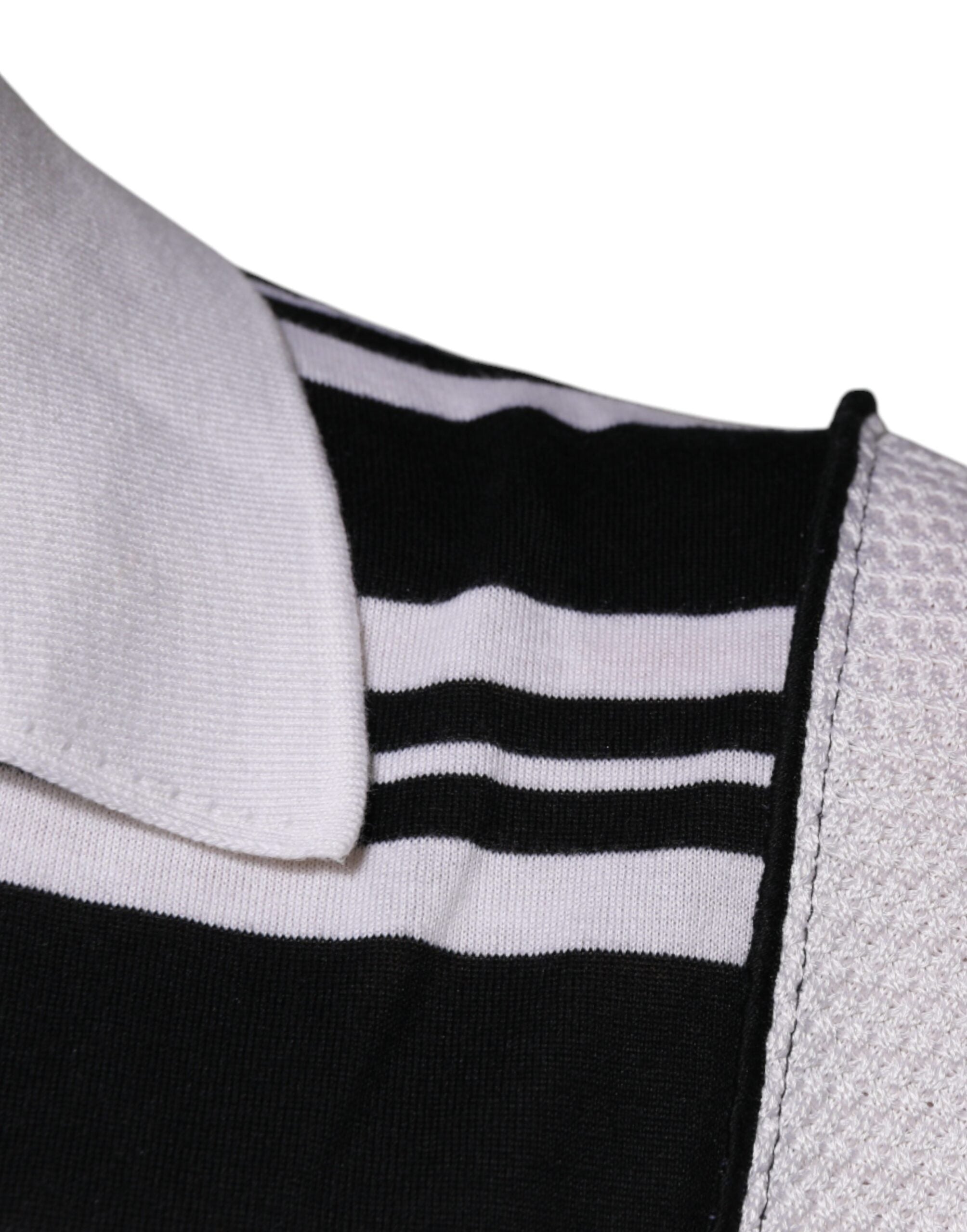 Polo homme Dolce & Gabbana à rayures noires et blanches avec col, t-shirt élégant en coton.