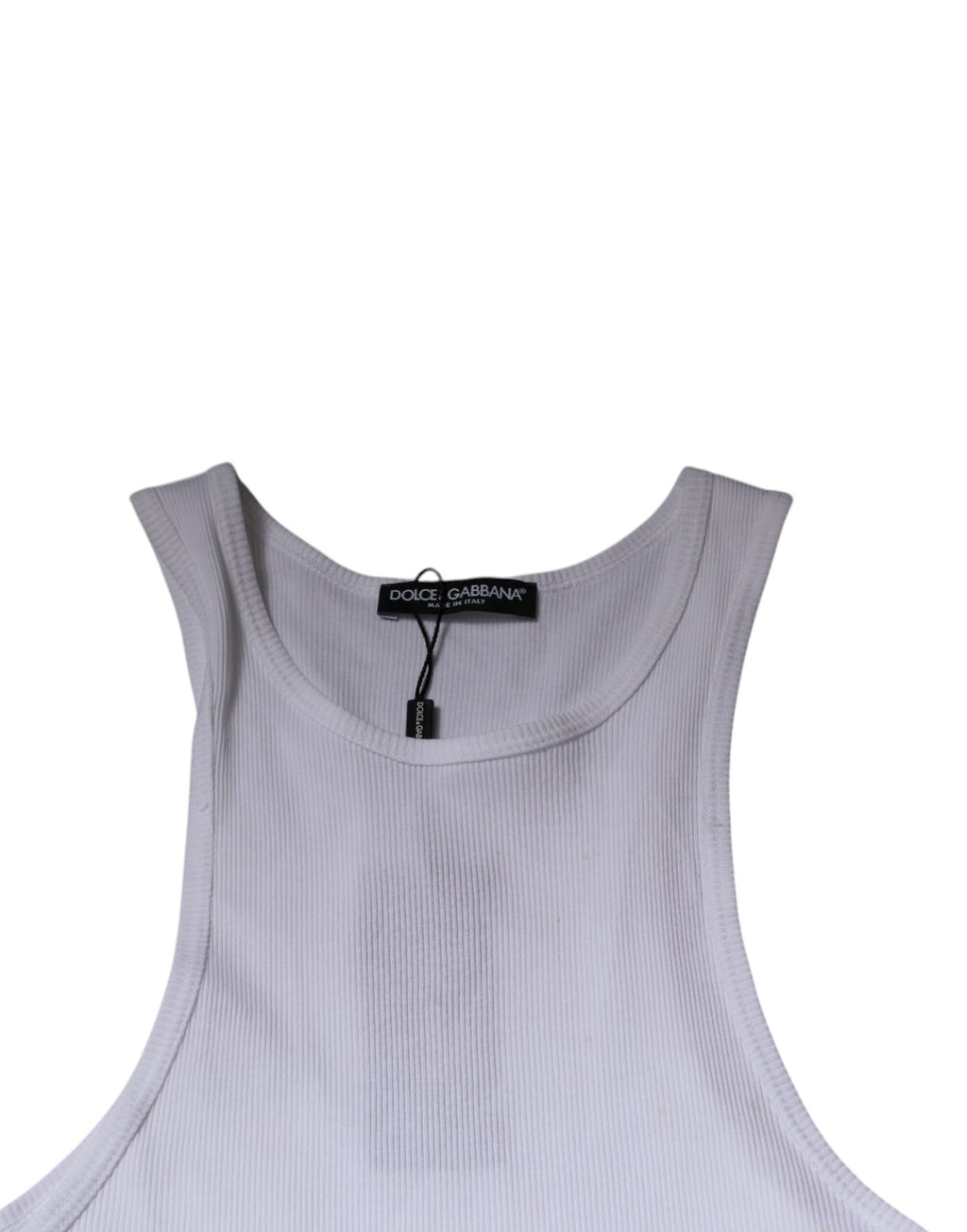 T-shirt sans manches en coton blanc de Dolce & Gabbana avec col rond, vue de face.