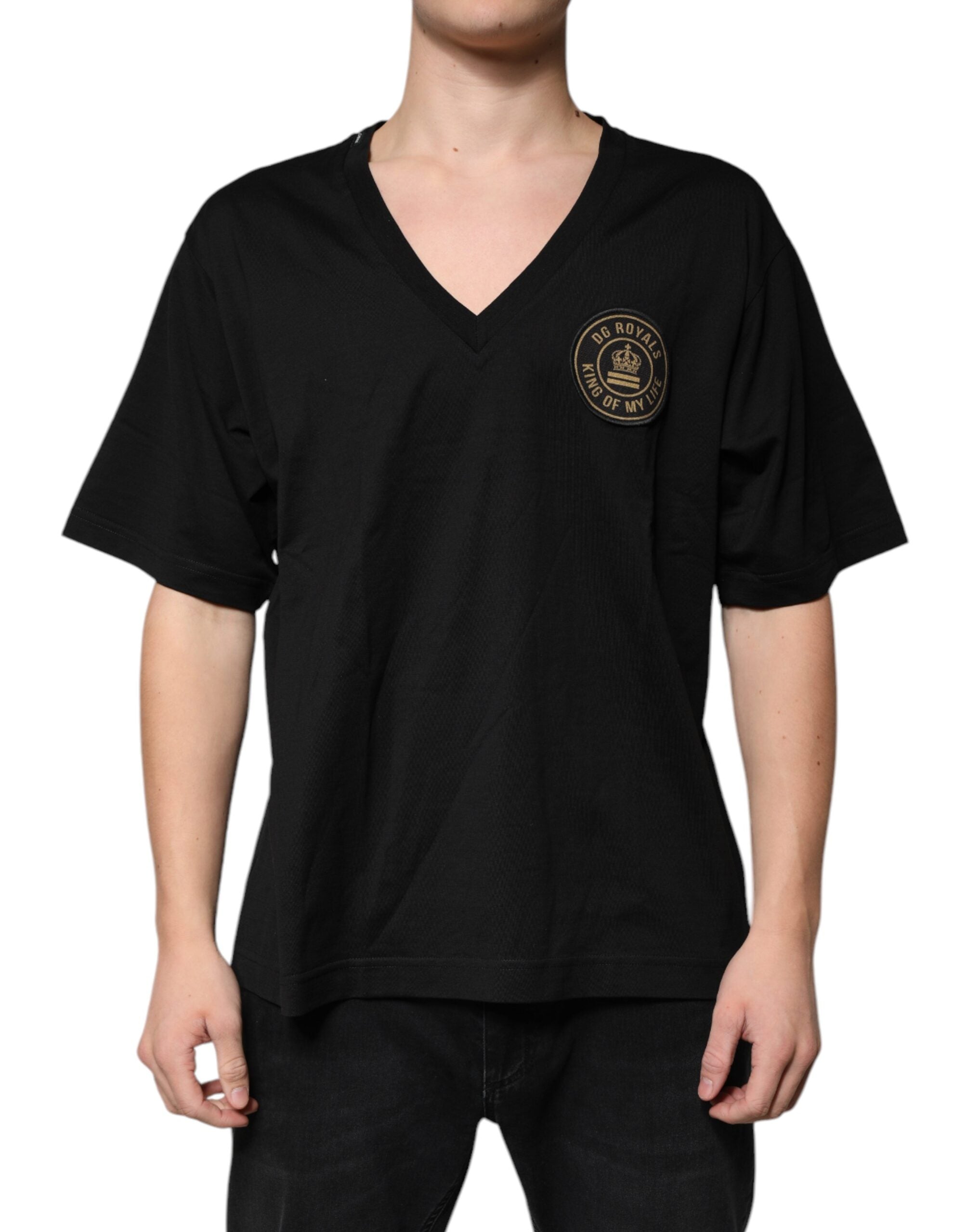 T-shirt à manches courtes noir en coton avec logo Dolce & Gabbana, col en V, image 6097705.