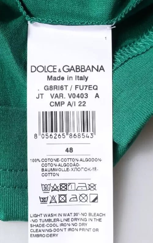 T-shirt vert Dolce & Gabbana logo à col rond et manches courtes, style décontracté et moderne.