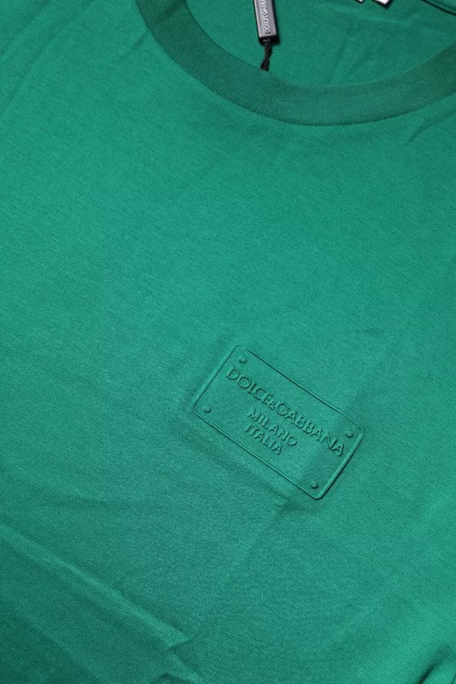 T-shirt à manches courtes Dolce & Gabbana vert avec logo, col rond, style décontracté et design moderne visible sur l'image.