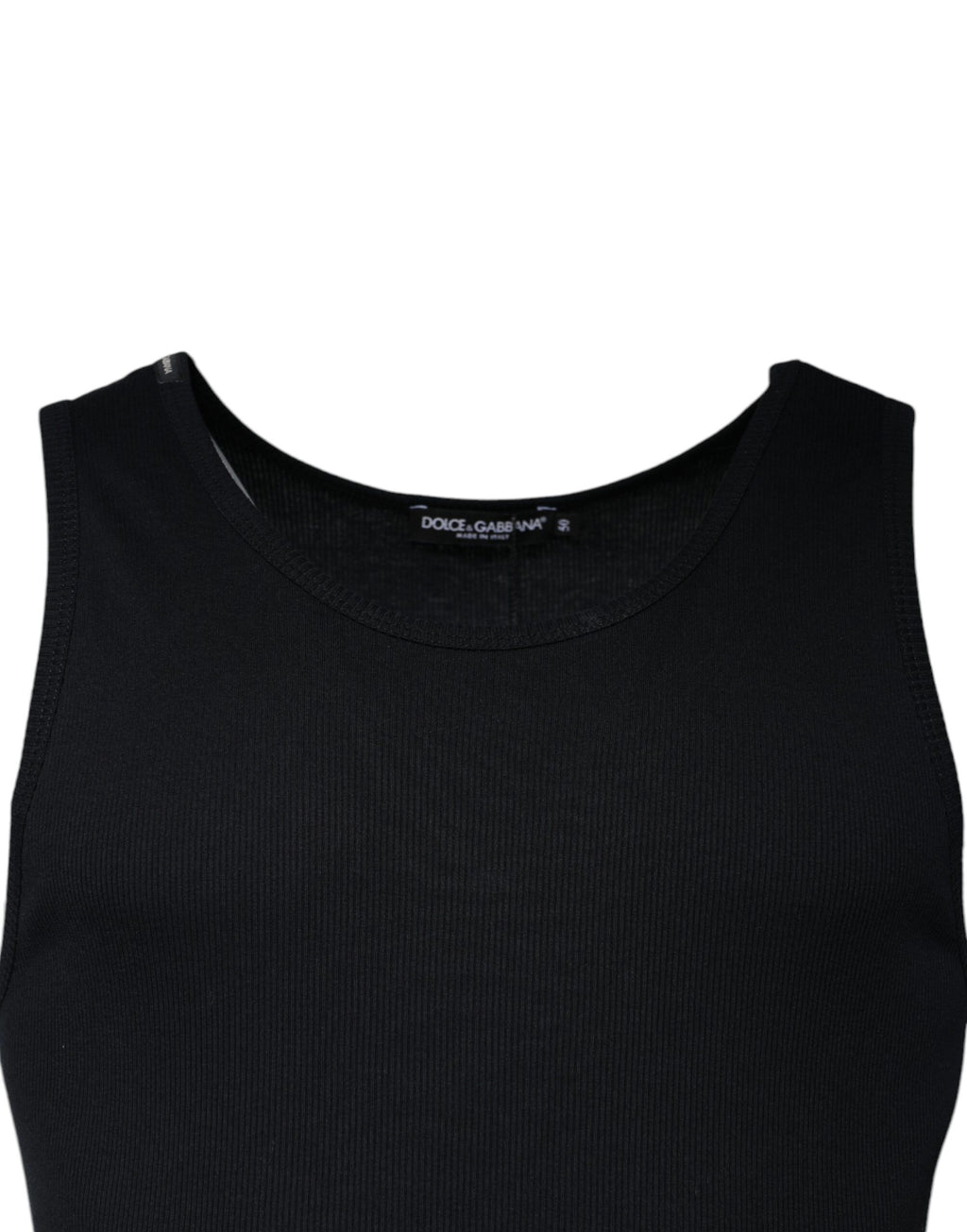 T-shirt sans manches en coton noir Dolce & Gabbana avec col rond, vue de face.