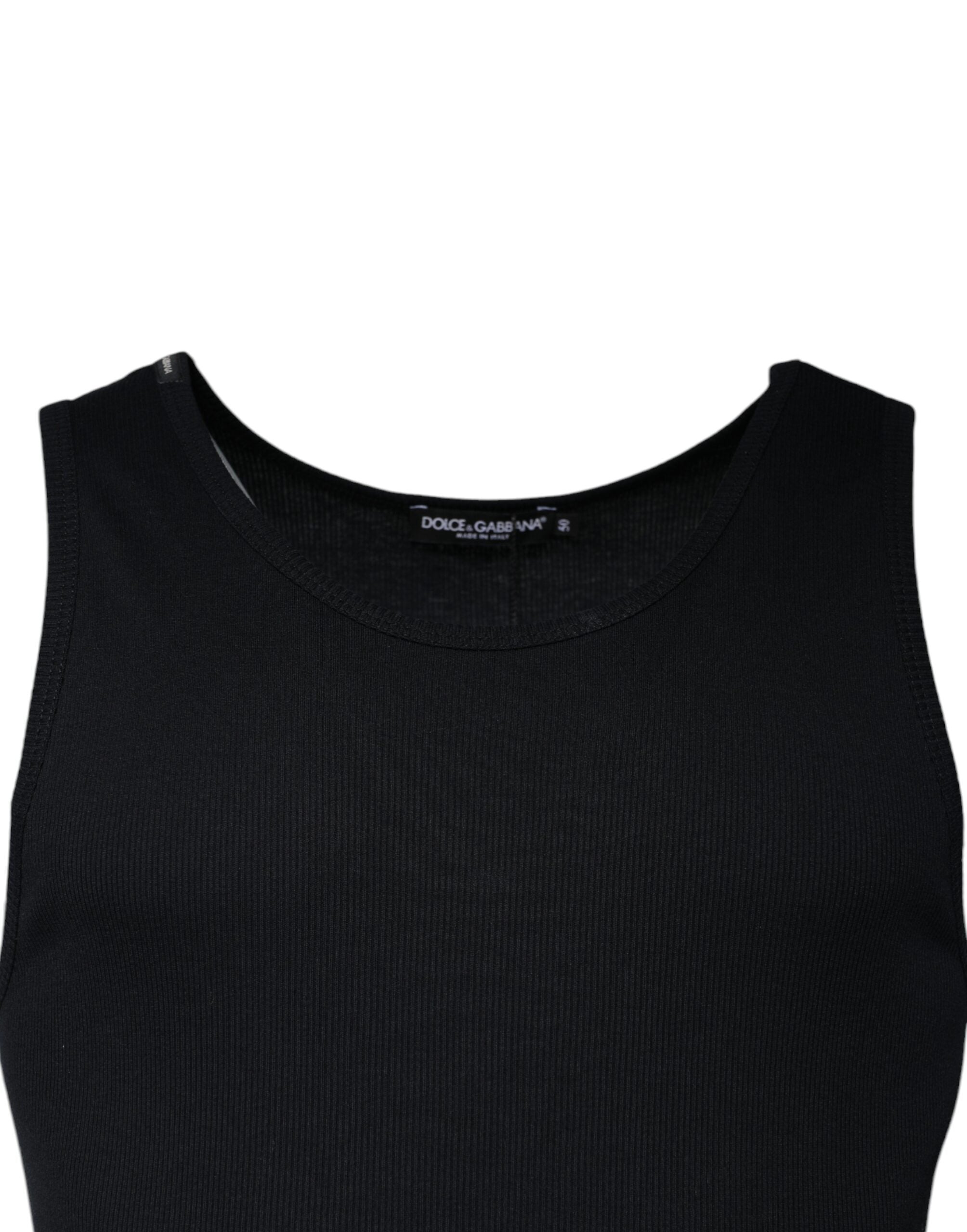 T-shirt sans manches en coton noir Dolce & Gabbana avec col rond, vue de face.