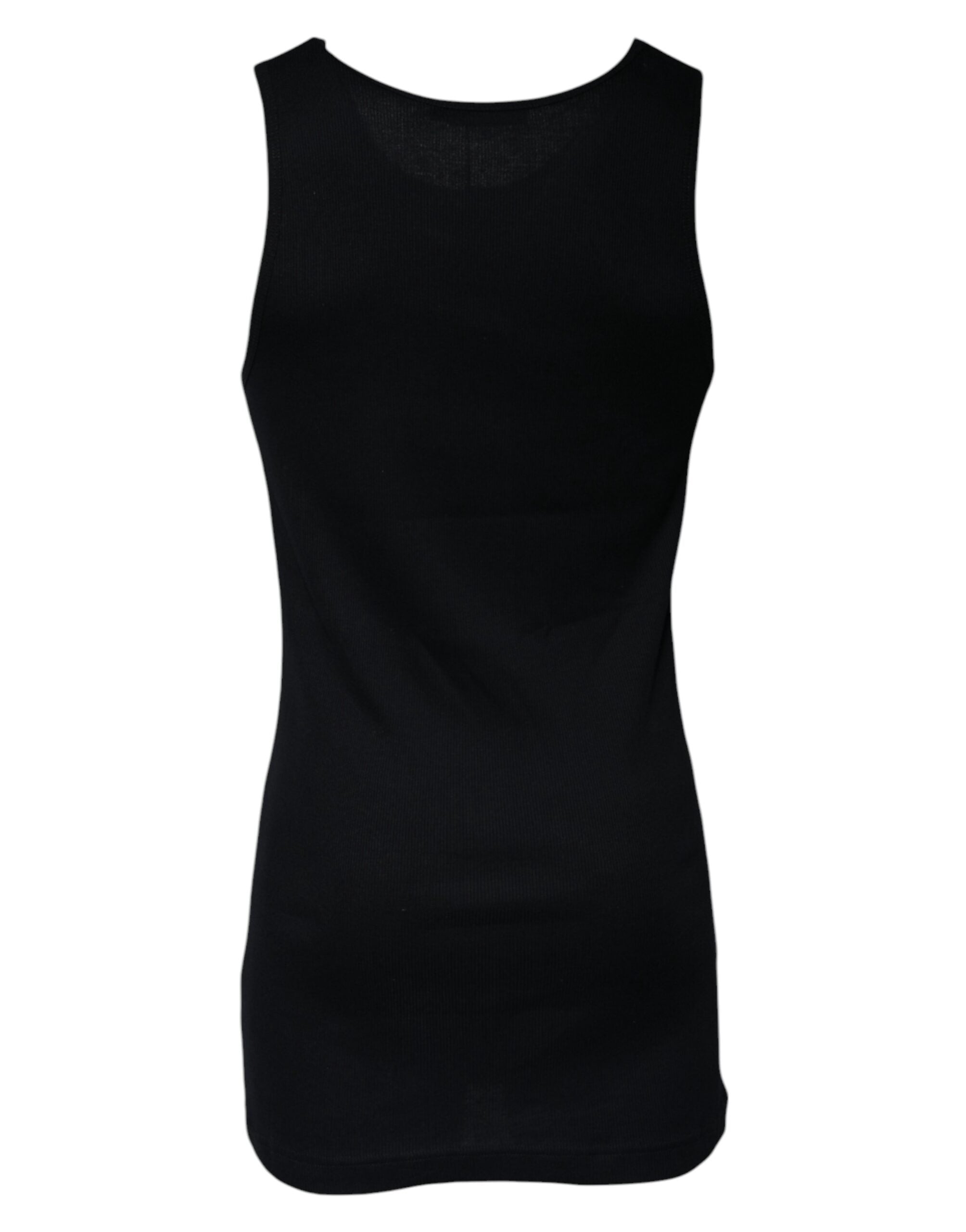 T-shirt sans manches en coton noir Dolce & Gabbana avec col rond, vue de face.