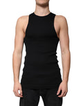 T-shirt sans manches en coton noir de Dolce & Gabbana avec col rond, vue de face.