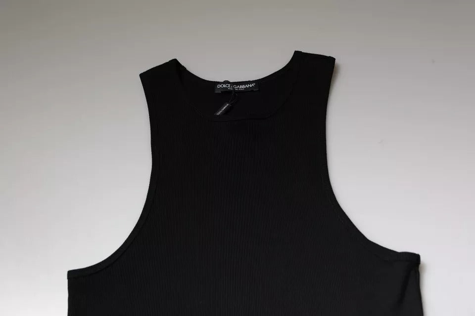 T-shirt sans manches noir Dolce & Gabbana en coton à col rond, vue de face.