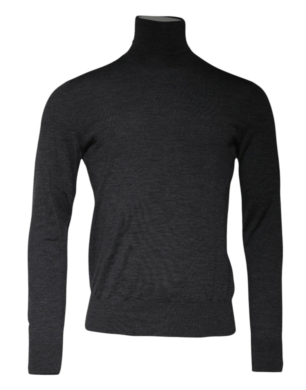 Pull en laine gris Dolce & Gabbana, pull à col roulé, maille douce et chaude, porté sur un mannequin.