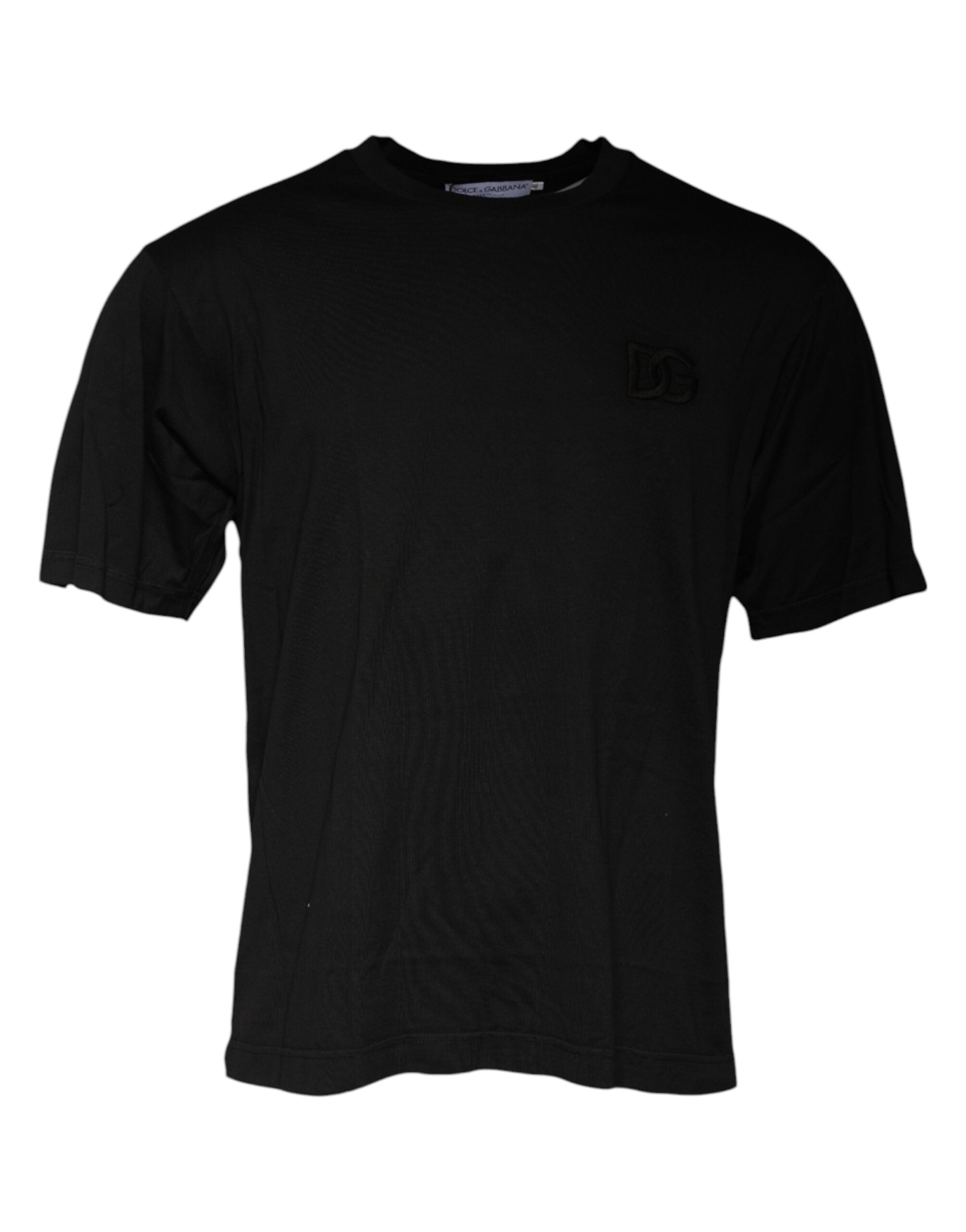 T-shirt noir en coton à manches courtes Dolce & Gabbana avec col rond, style décontracté et élégant.