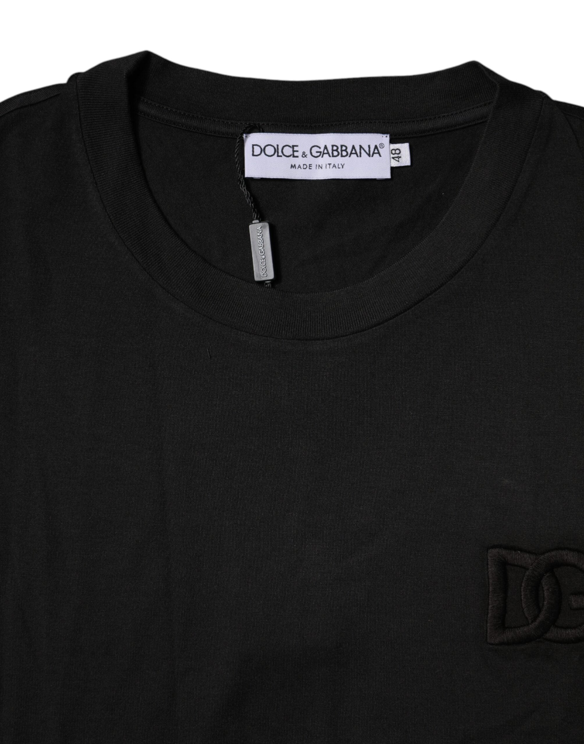 T-shirt en coton noir Dolce & Gabbana à manches courtes et col rond, vue de face.