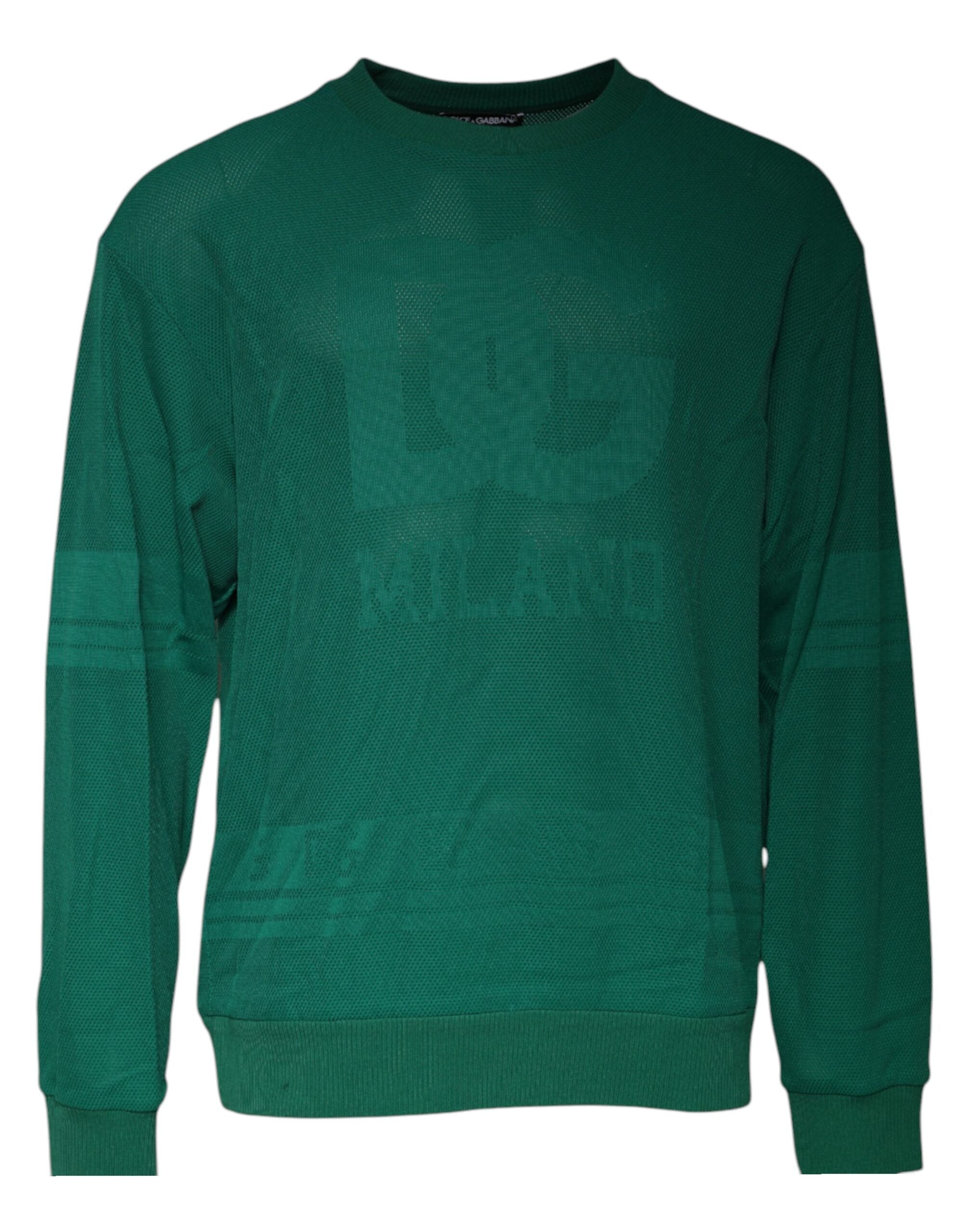 Pull noir en nylon Dolce & Gabbana avec logo vert, col rond, conçu pour un style décontracté et moderne.