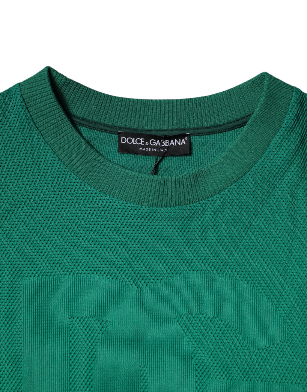 Pull à col rond en nylon vert Dolce & Gabbana avec logo, doux et confortable, idéal pour un style décontracté.