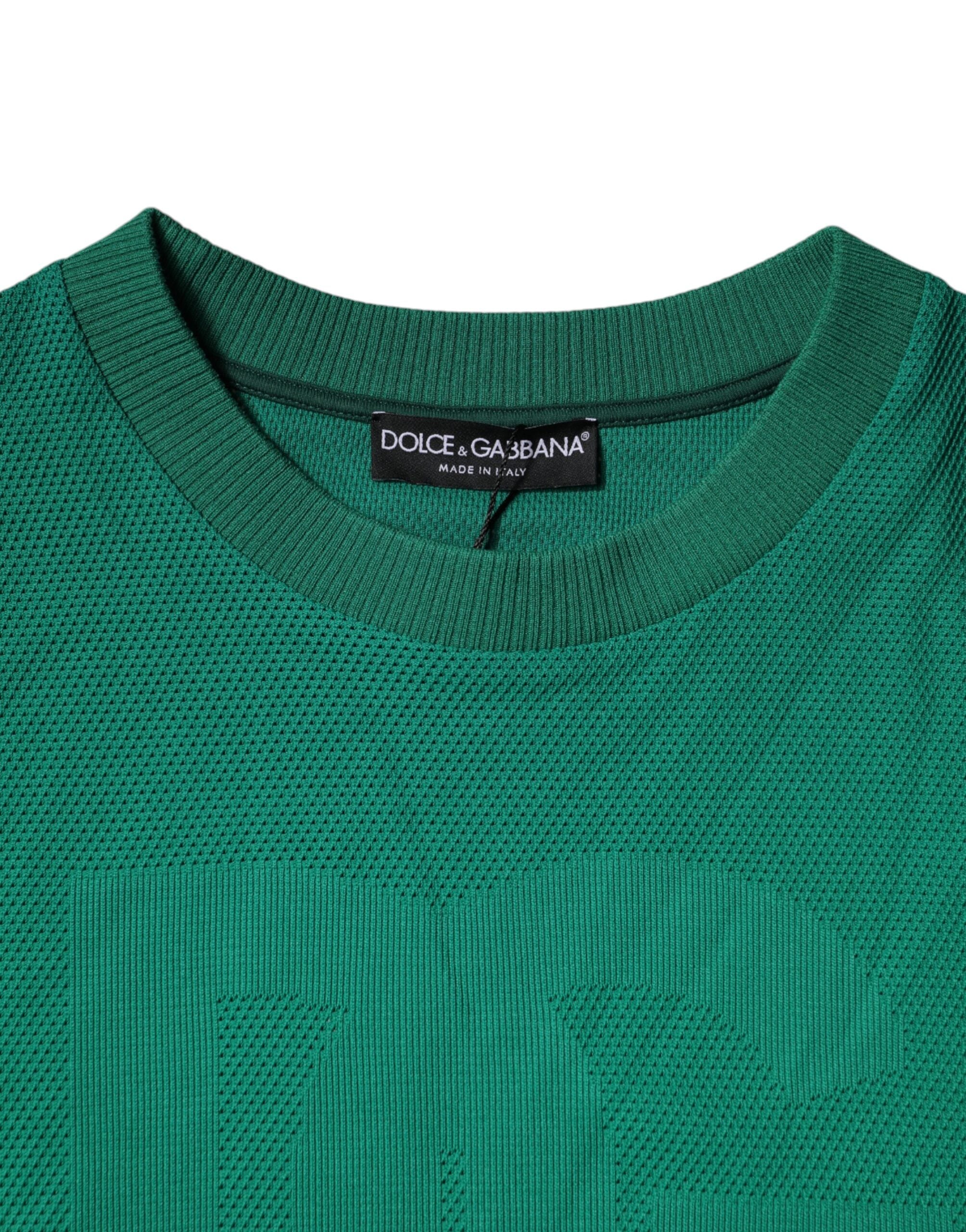 Pull à col rond en nylon vert Dolce & Gabbana avec logo, doux et confortable, idéal pour un style décontracté.