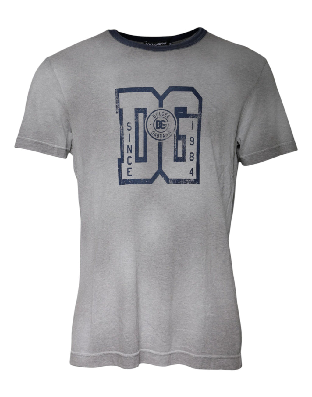 T-shirt en coton gris Dolce & Gabbana avec logo imprimé, col rond, vue de face.