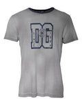 T-shirt en coton gris Dolce & Gabbana avec logo imprimé, col rond, vue de face.