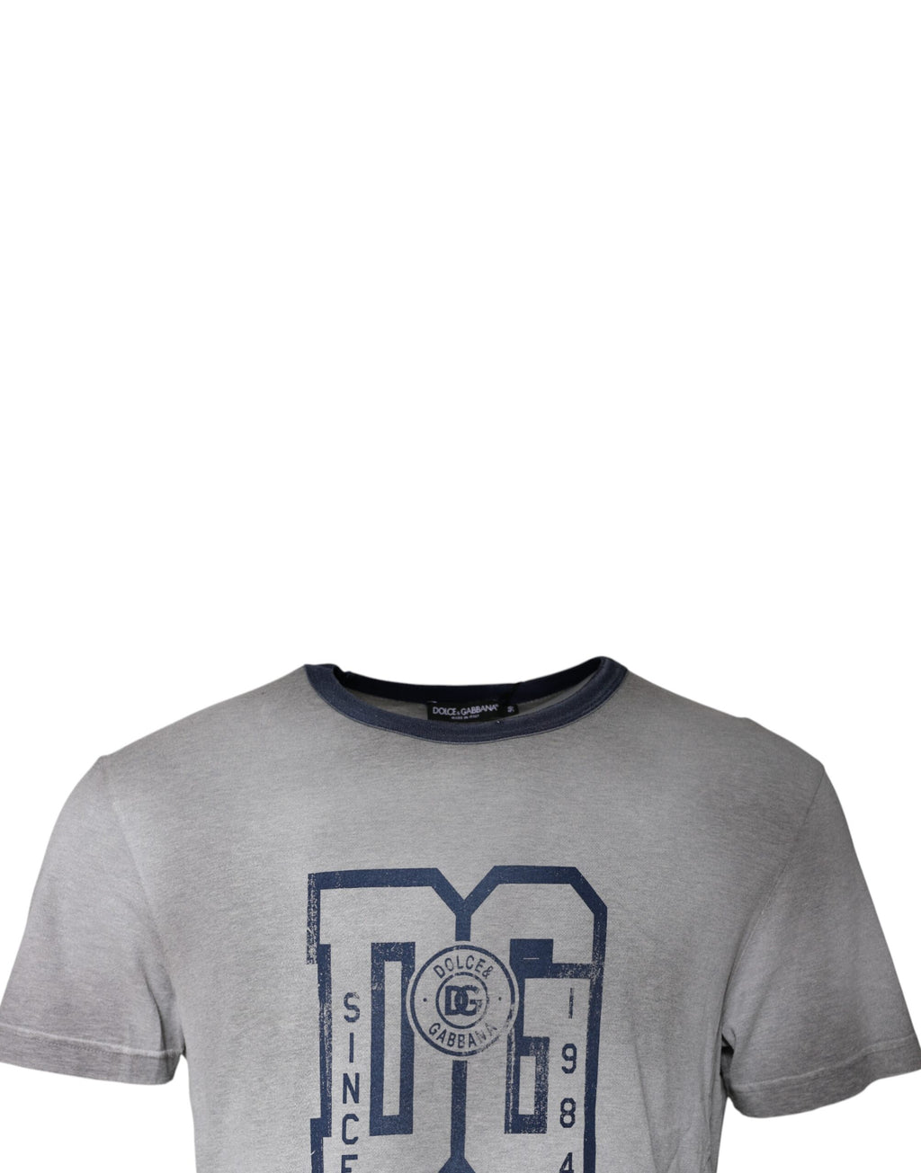 T-shirt en coton gris avec logo imprimé de Dolce & Gabbana, col rond, style décontracté et moderne.