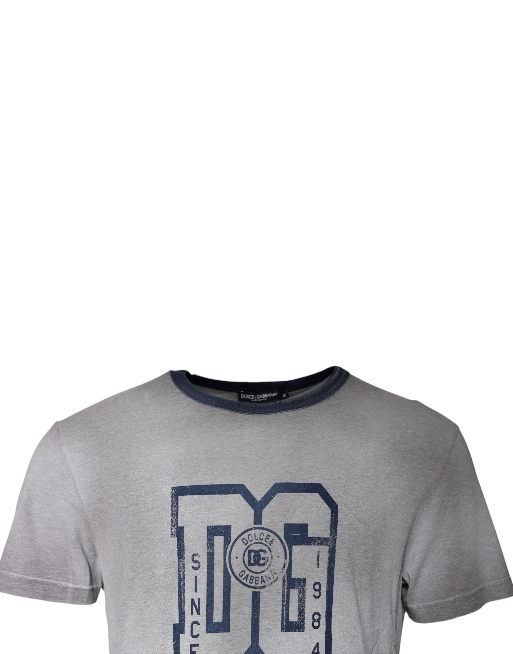 T-shirt en coton gris avec logo imprimé de Dolce & Gabbana, col rond, style décontracté et moderne.
