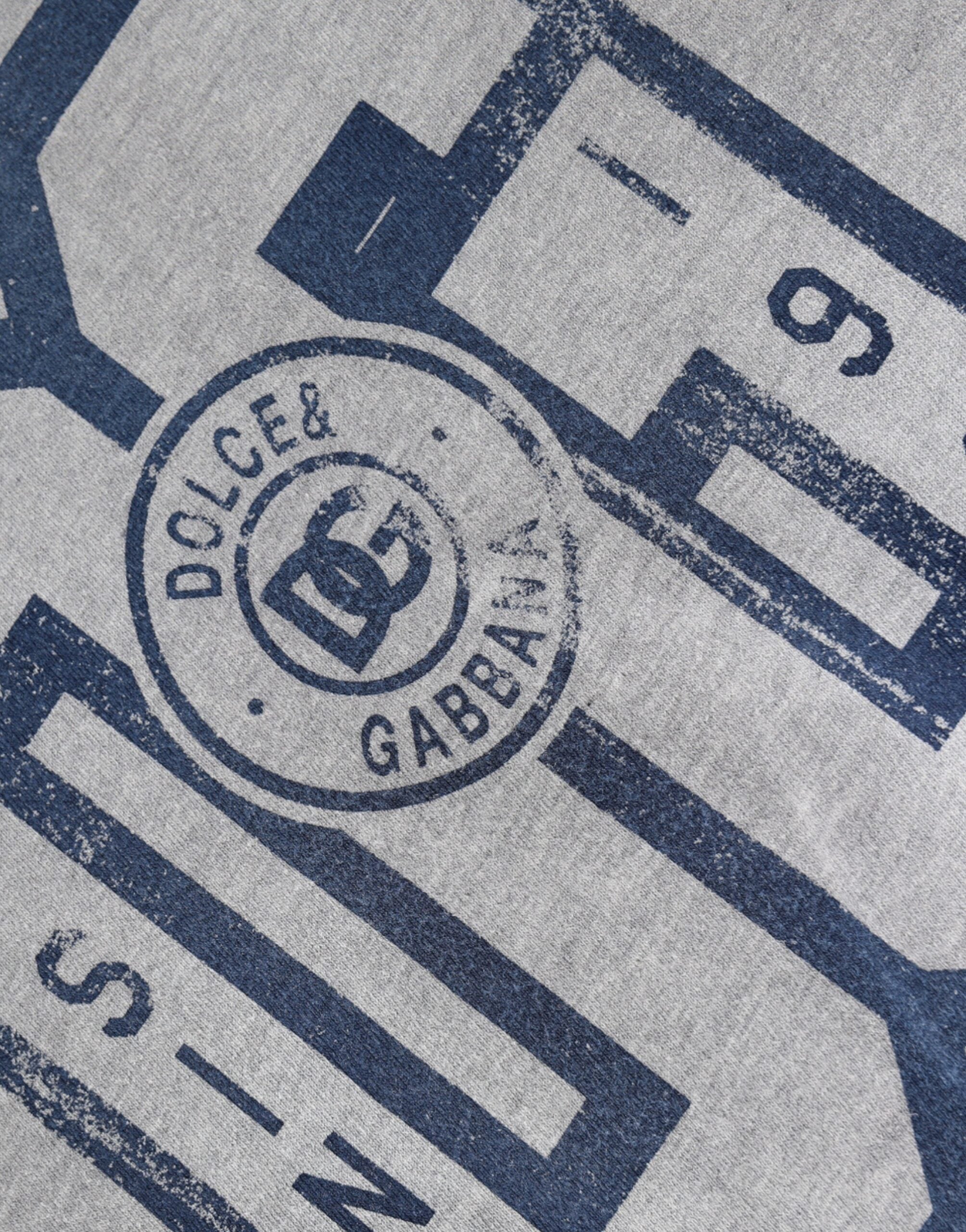 T-shirt en coton gris avec logo imprimé de Dolce & Gabbana, col rond et style décontracté, vue de face.